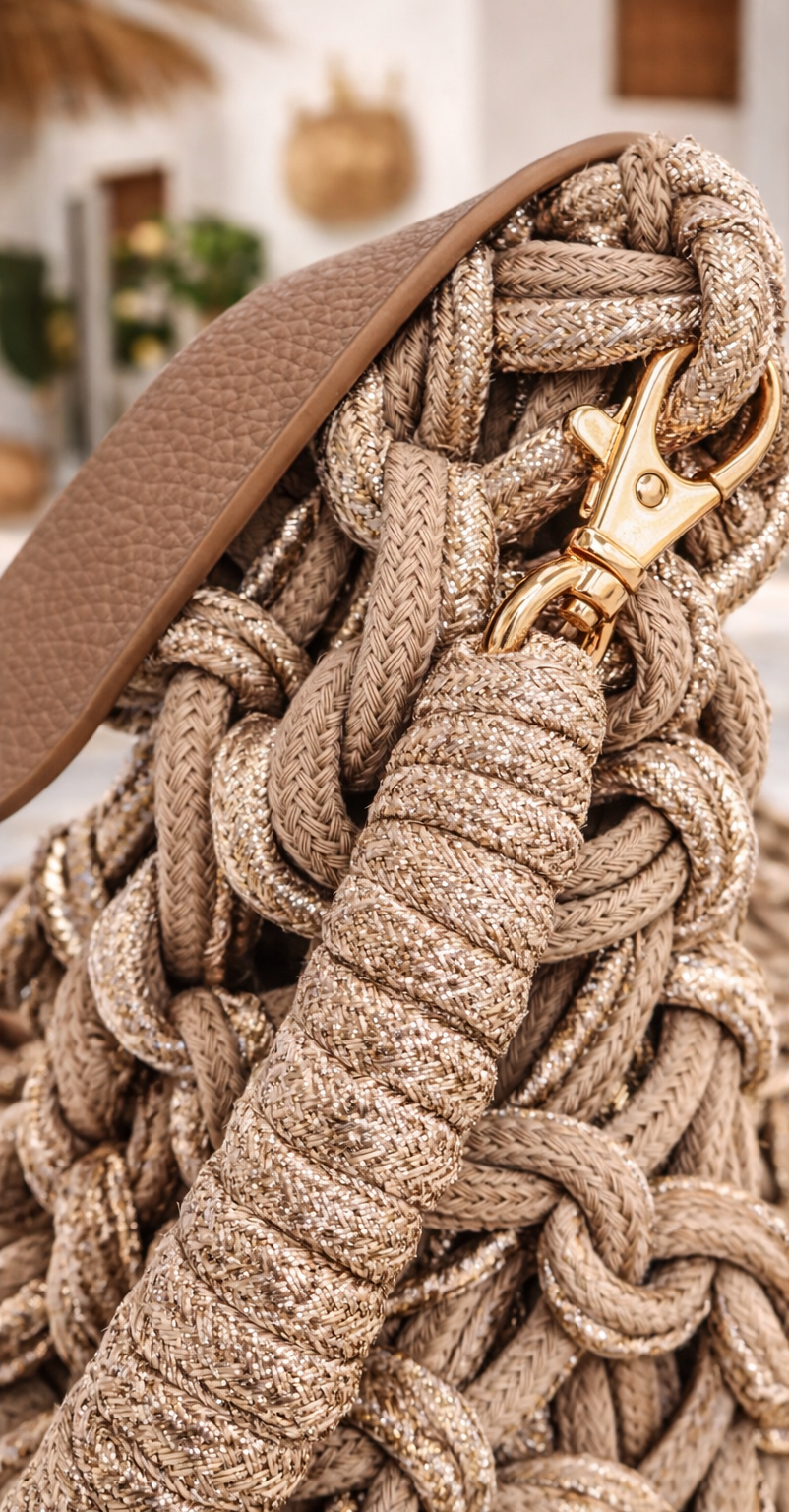 Marbella Gold Metallic Rope Bag - Natural/Gold