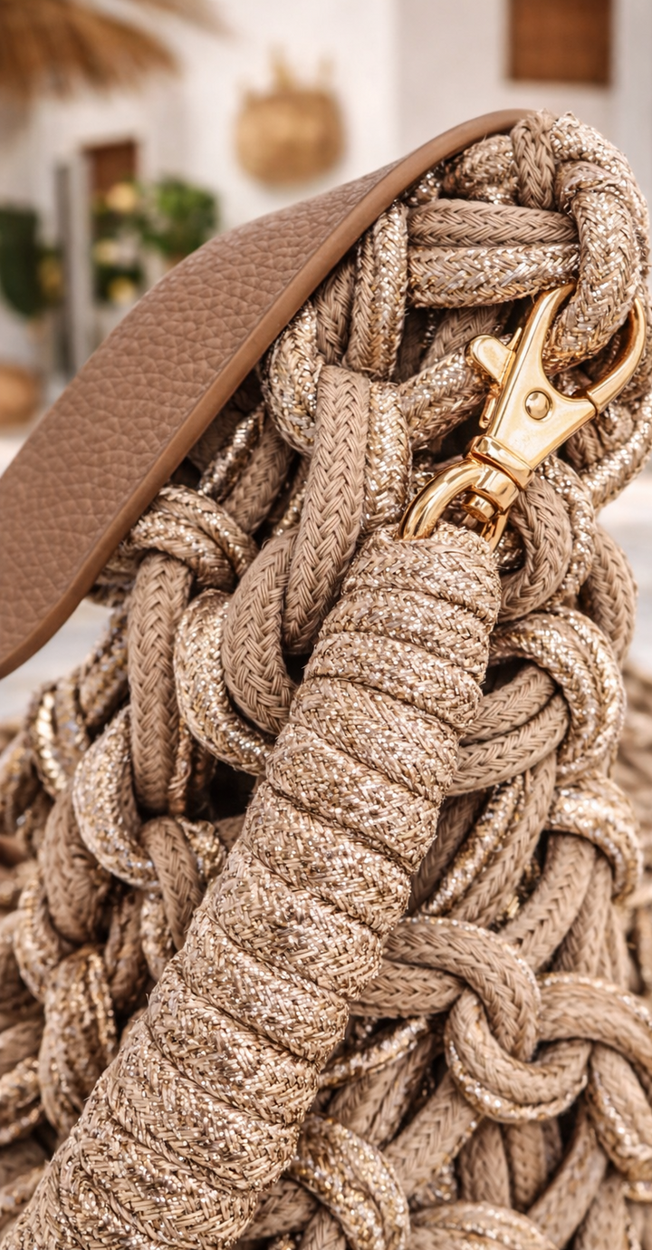 Marbella Gold Metallic Rope Bag - Natural/Gold