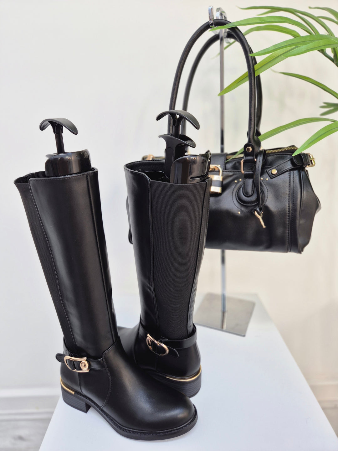 Boston Riding Boots with Elasticated Stretchy Back - Black