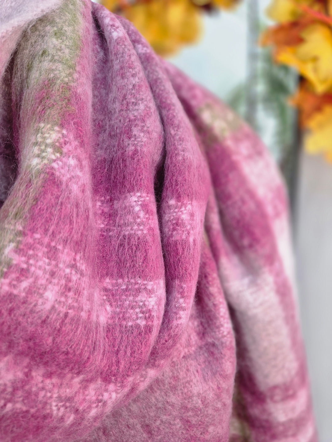 Checked Scarf with Fringing - Wine