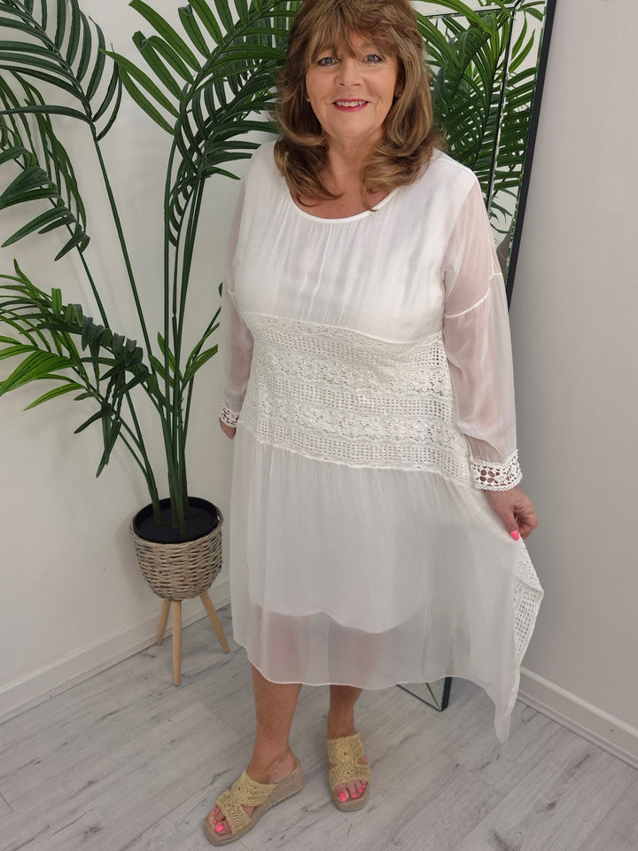 Ibiza Beach Dress with Iridescent Sequins - White (One Size)