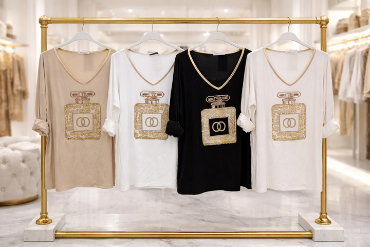 Coco Sparkly Top - Creamy Beige (One Size - fits from Size 10 up to Size 16/Small 18)