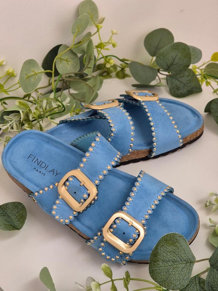 Malaga Slip On Sandals - Blue (choose your Size)