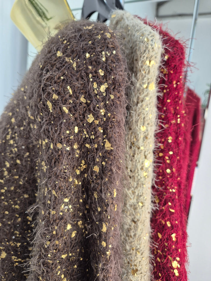 Gold Foil Sparkle Jumper - Biscuit (One Size, fits Size 10 up to Size 16)
