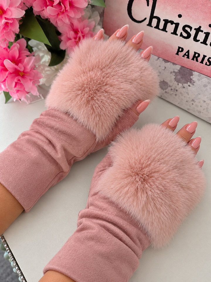 Oslo Faux Fur Fingerless Gloves - Baby Pink