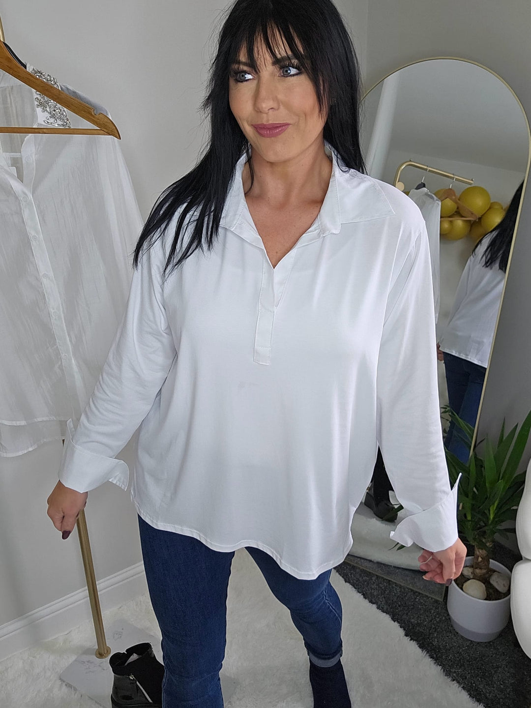 Lisa Layering Shirt (Stretch) - White - One Size - fits up to Size 18/20