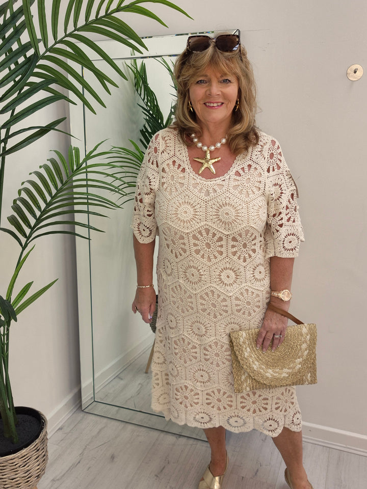 Amy Crochet Midi Dress - (choose your Colour) - (Loose Fit)
