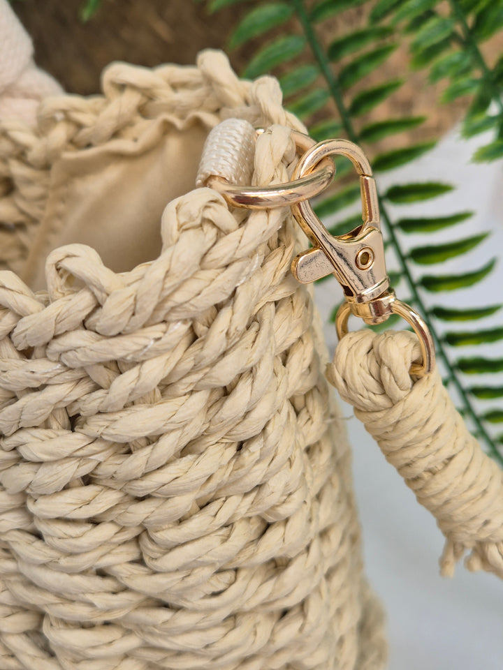 Chic Woven Raffia Bag with Dual Handles - Natural