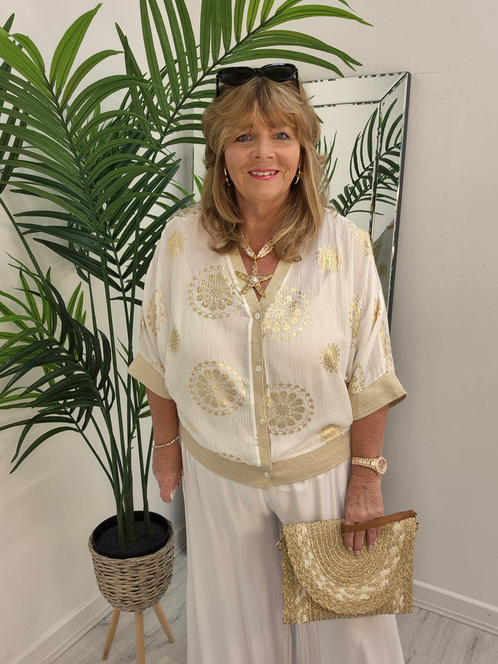Ibiza Floral Jacket - White/Gold - (Loose Fit)