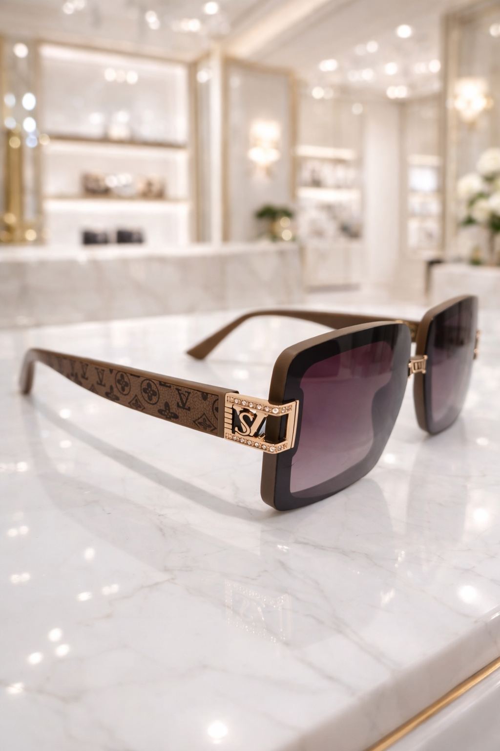 Crystal Oversized Sunglasses - Gold Tone