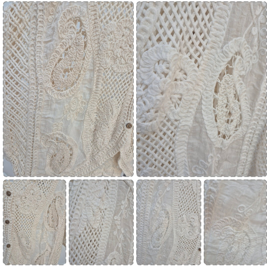 Es Cana Embroidered Cardigan (One Size/Curvy - fits from Size 12 up to Size 18) - Natural