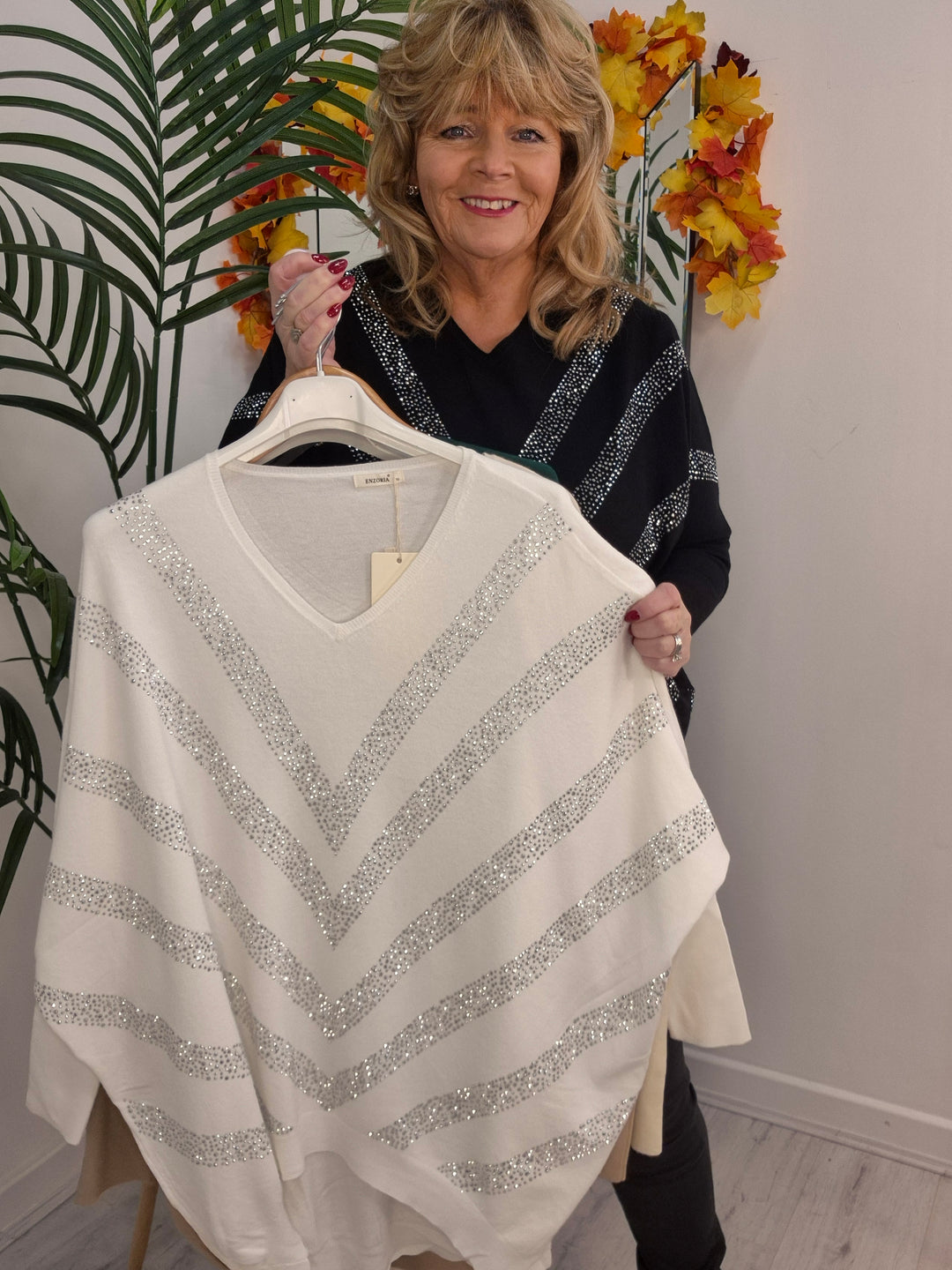 Verity Sparkly Oversized Jumper with V Neck (choose your Colour) (One Size/Curvy, fits from Size 12/14 up to Size 18)