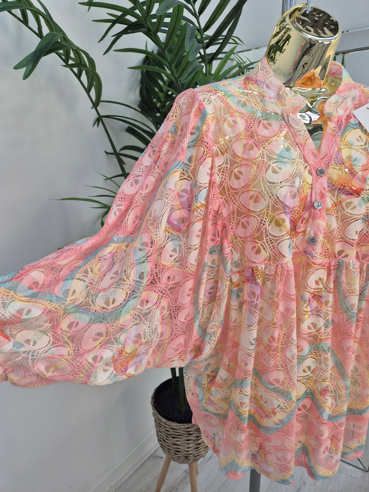 Gardenia Floral Lace Top - Pink (Oversized, fitting from Size 14 up to Size 20)