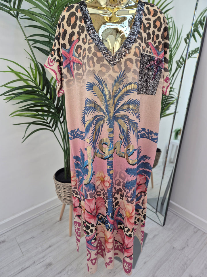 Carla Sequin Palm Maxi Dress - (Loose Fit - fits up to Size 18/20)