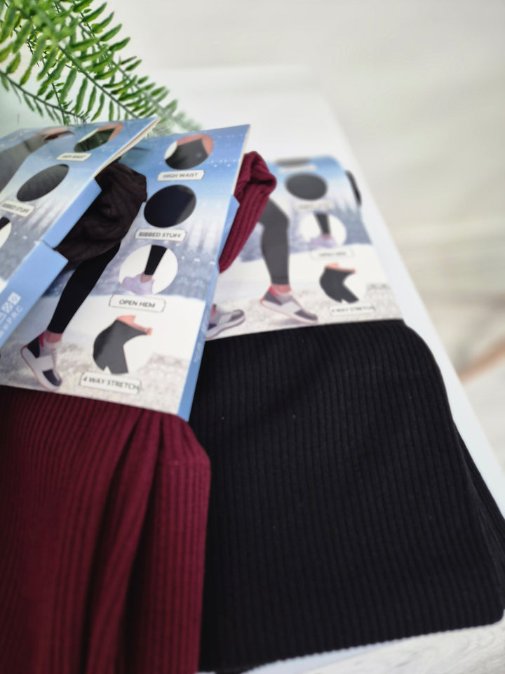 Reece Ribbed Leggings Fleece Lined (Soft Touch) - (choose your Colour) - One Size, fits up to Size 16