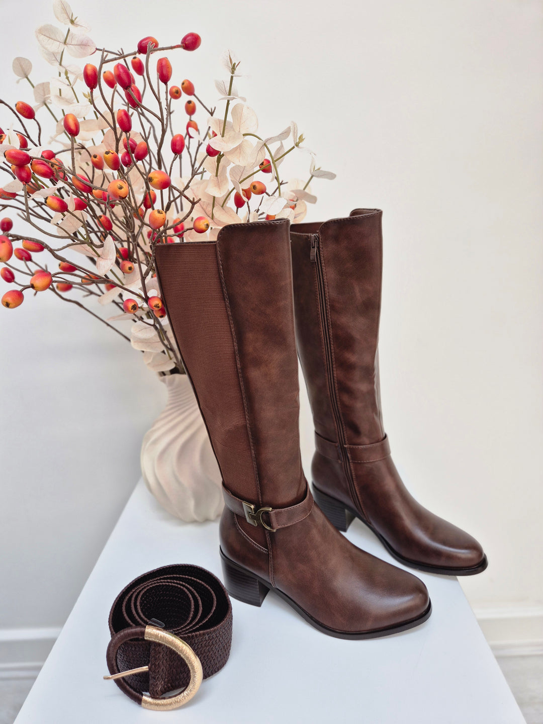 Hamptons Riding Boots with Elasticated Stretchy Back - Chocolate