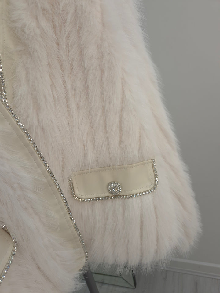 Oslo Crystal Faux Fur Jacket - Winter White - (One Size fits from Size 10 to Size 16)