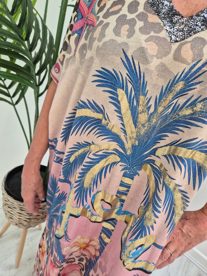 Carla Sequin Palm Maxi Dress - (Loose Fit - fits up to Size 18/20)