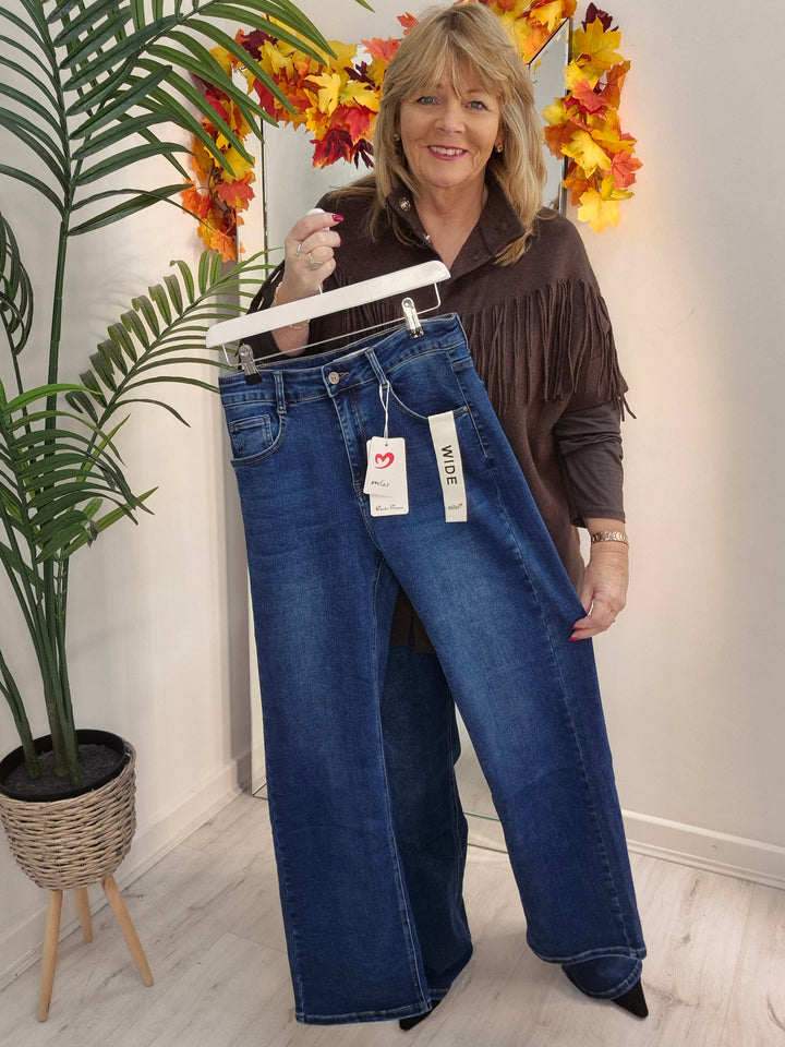 Milas Wide Leg Jeans - Dark Stonewashed - (choose your Size)