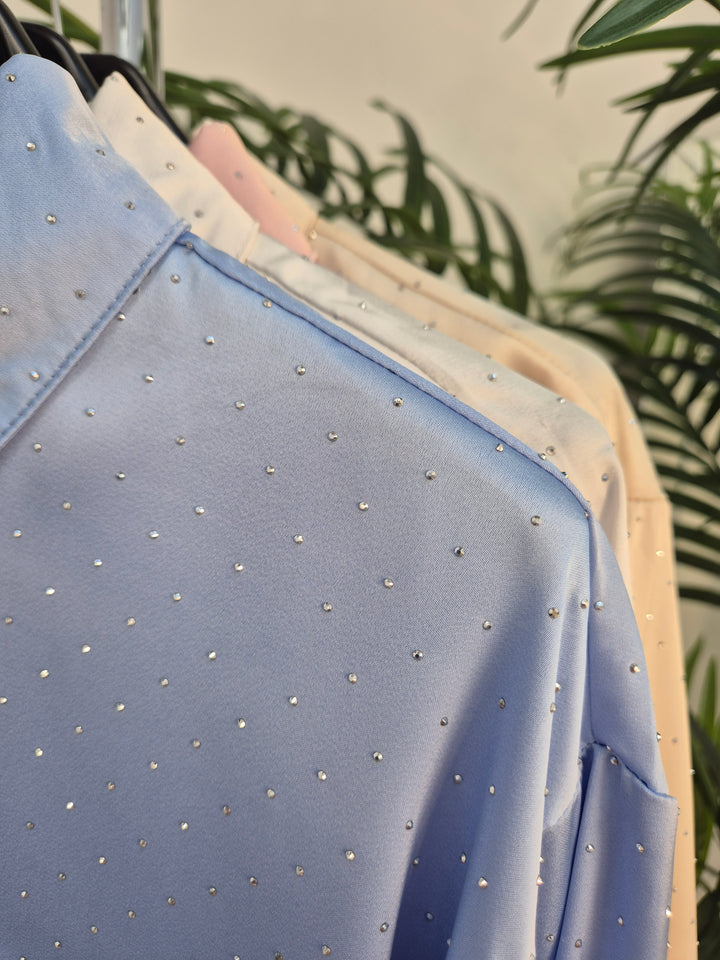 Candice Diamante Sparkly Blouse - Cream (One Size/Curvy, fitting from Size 14/16 up to Size 18)