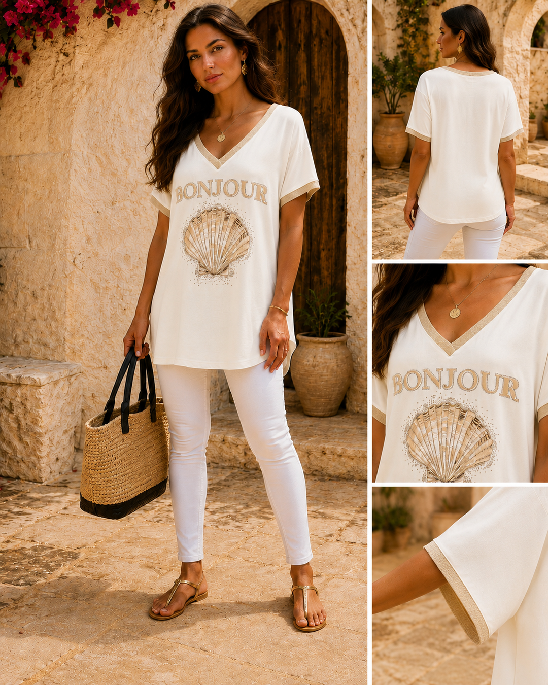 Bonjour Top with Sparkly Shell - Cream (One Size/Curvy, fits from Size 10 up to Size 16)