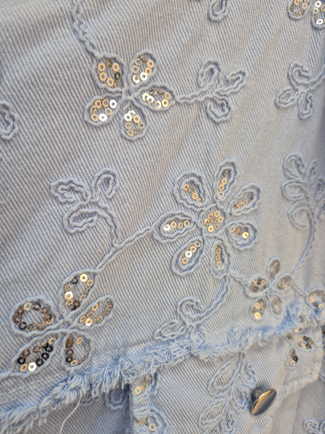 Dana Floral Sparkly Denim Shacket - Powder Blue (One Size/Curvy, fitting from Size 10/12 up to Size 18)