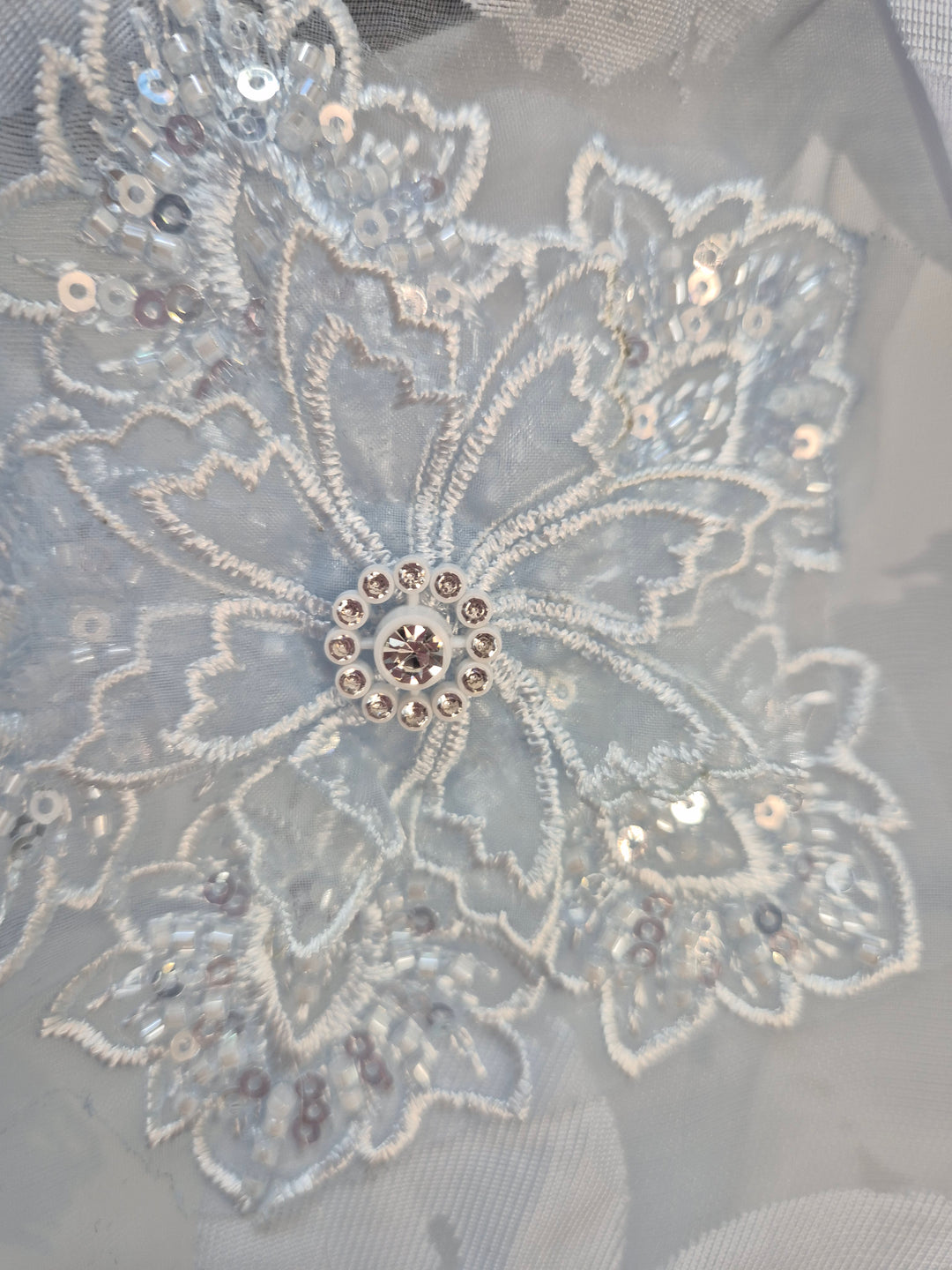 Valencia Ornate Blouse with Crystals & 3D Applique Sparkle - Blue (One Size, fits from Size 12 up to Size 16/Small Busted Size 18)
