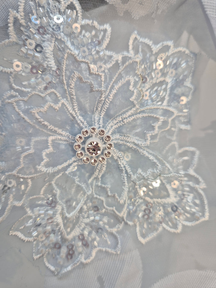 Valencia Ornate Blouse with Crystals & 3D Applique Sparkle - Blue (One Size, fits from Size 12 up to Size 16/Small Busted Size 18)