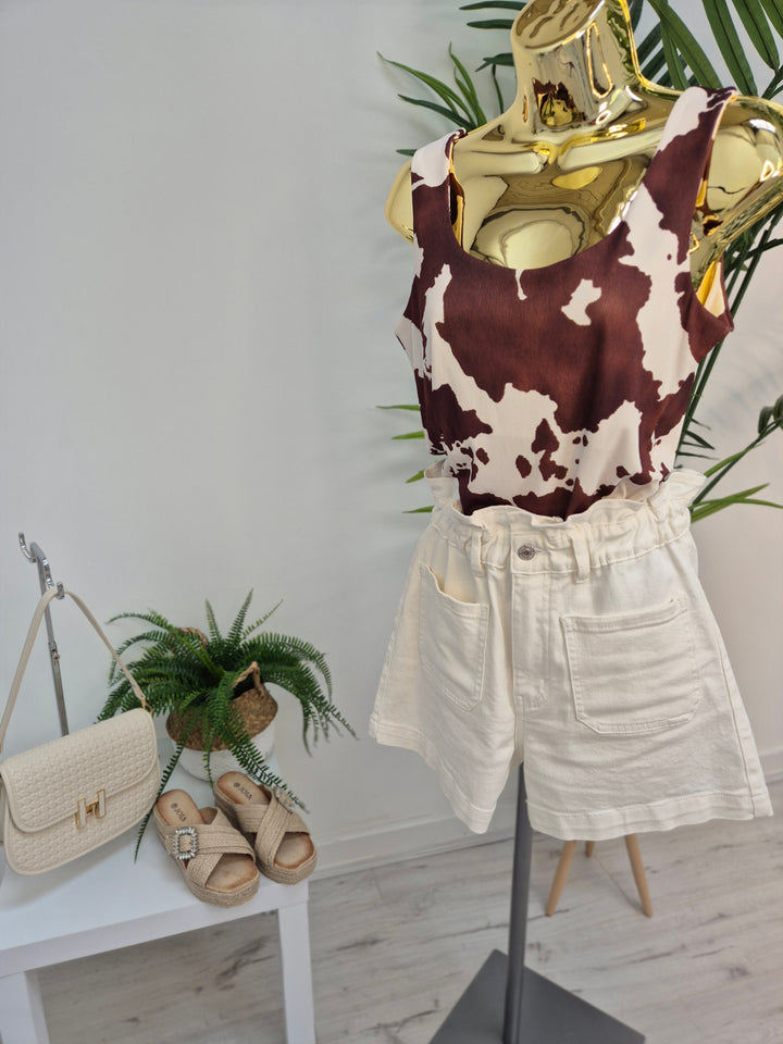 Maisy Moo Double Layered Vest Top - Brown/Cream
