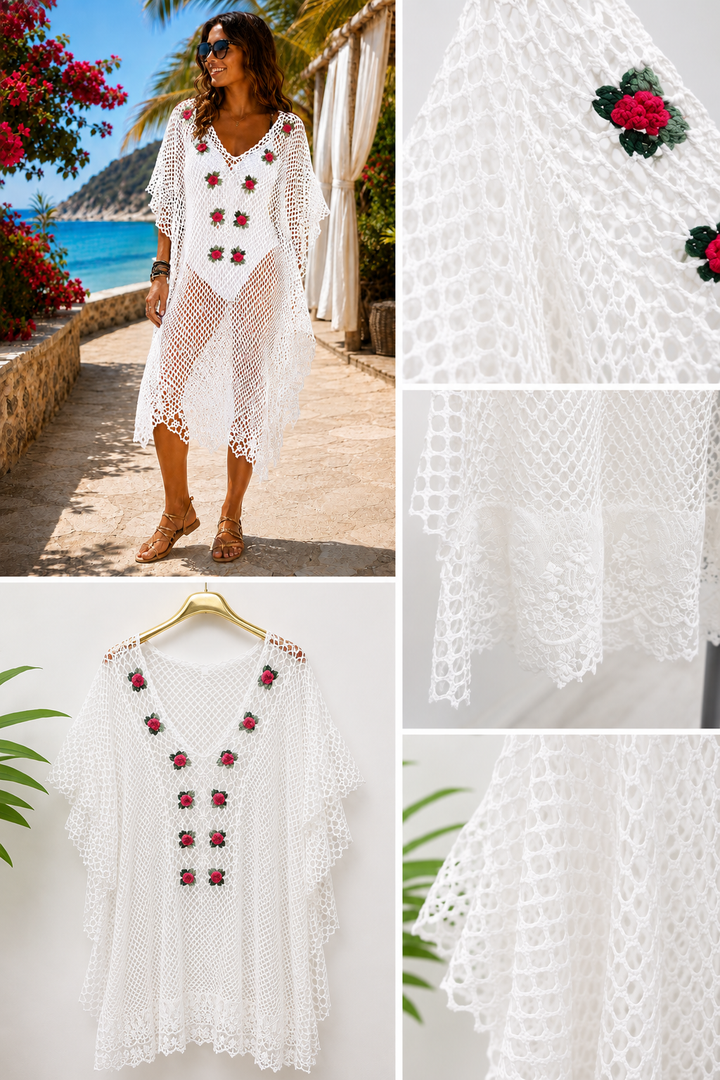 Sorrento Crochet Kaftan - (ONE SIZE FITS SIZE 10 TO A SIZE 16) - White
