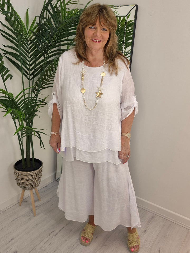 Sicily Two Piece Co-ord Set (3/4 Length Pants) - White