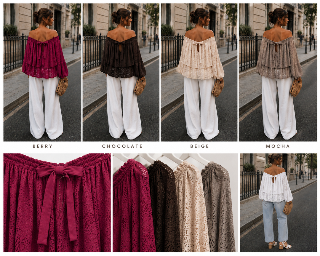 Lacey Bardot Top with Tie Back (choose your Colour) (One Size/Curvy, fits from Size 14 up to Size 18)