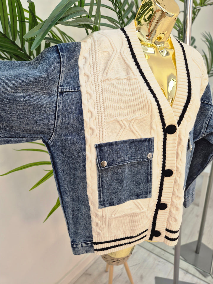 Callie Cable Cardigan with Denim - One Size - fits from Size 10/12 up to Size 18