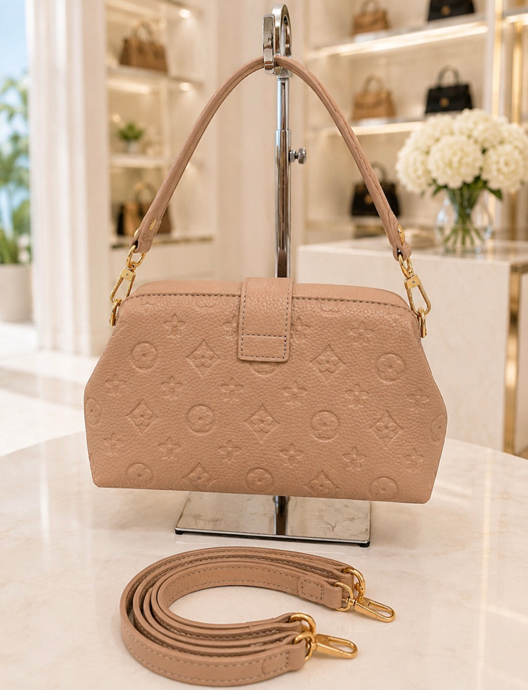 Louisa Bag - Almond (with Cross Body Strap)