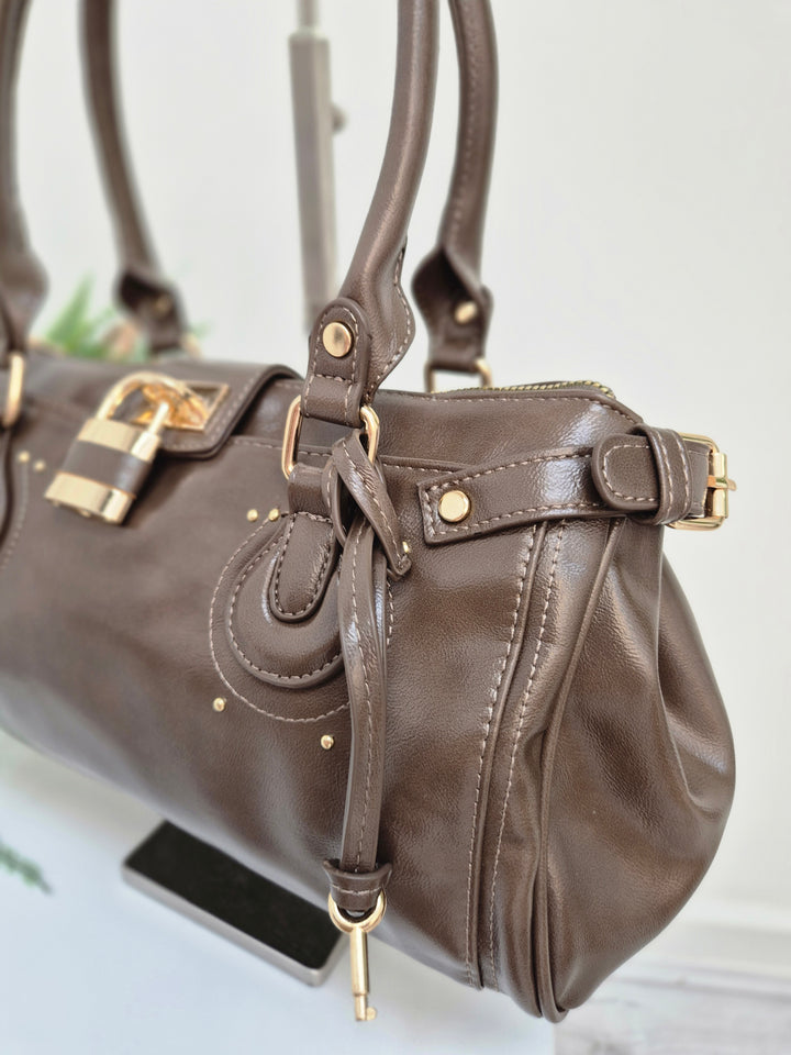 Mia Faux Leather Bag - Chocolate