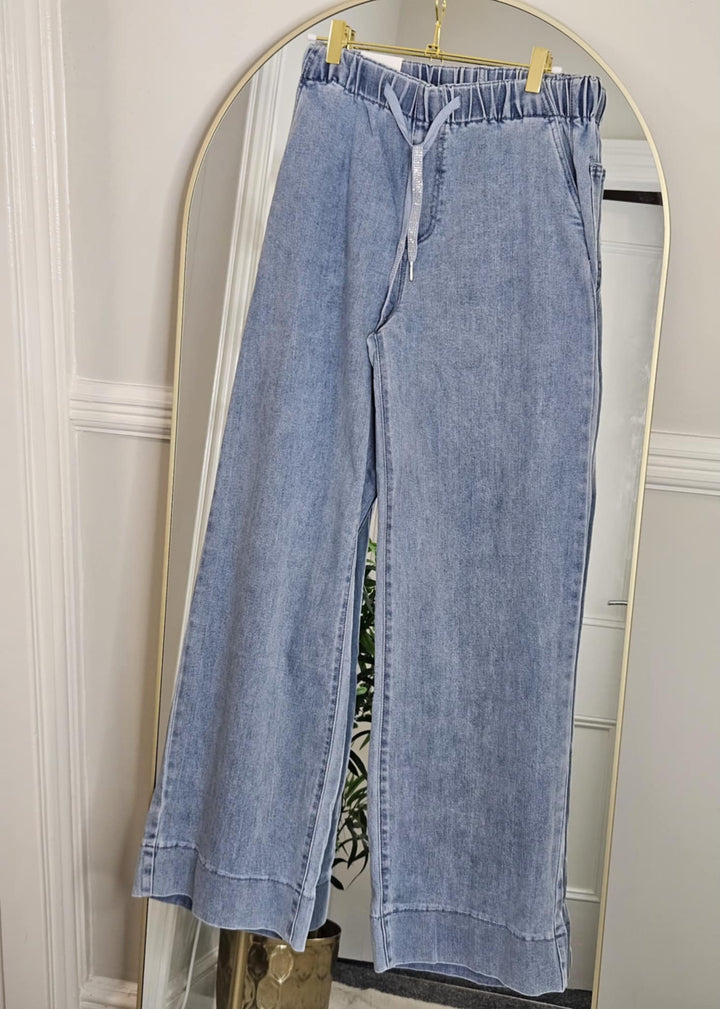 Crystal Drawstring Wide Leg Jeans - Stonewashed (choose your Size)