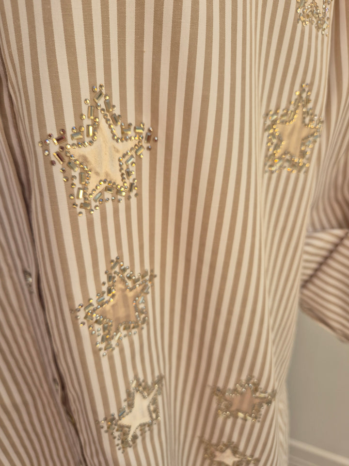 Stars Pin Stripe Oversized Shirt - (One Size/Curvy - fitting from Size 14 up to Size 20) Natural