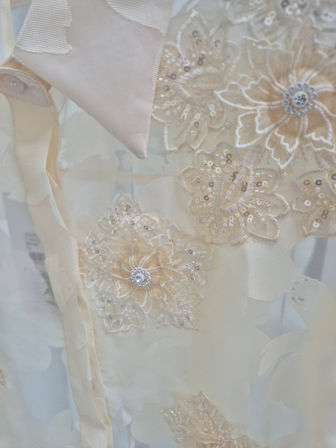Valencia Ornate Blouse with Crystals & 3D Applique Sparkle - Stone (One Size, fits from Size 12 up to Size 16/Small Busted Size 18)