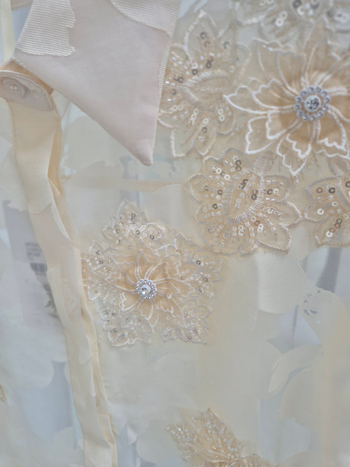 Valencia Ornate Blouse with Crystals & 3D Applique Sparkle - Stone (One Size, fits from Size 12 up to Size 16/Small Busted Size 18)