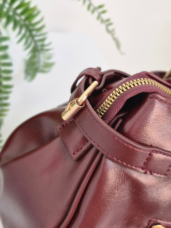 Mia Faux Leather Bag - Wine