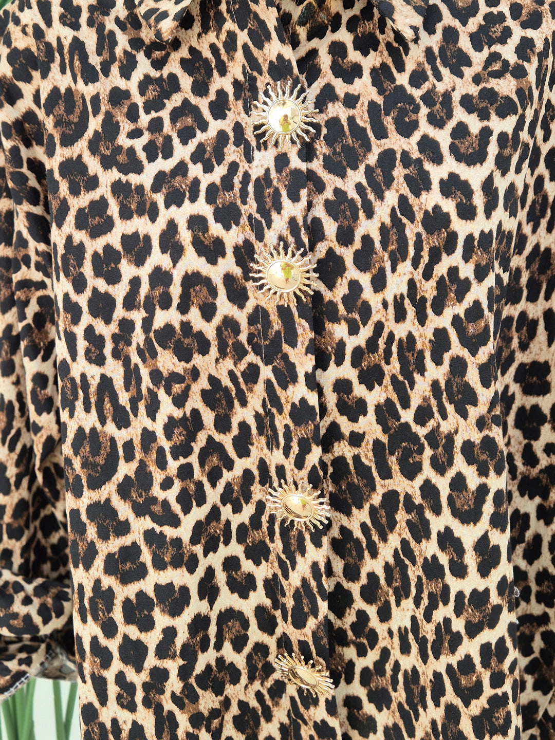 Leopard & Sunburst Buttons Blouse (Oversized)