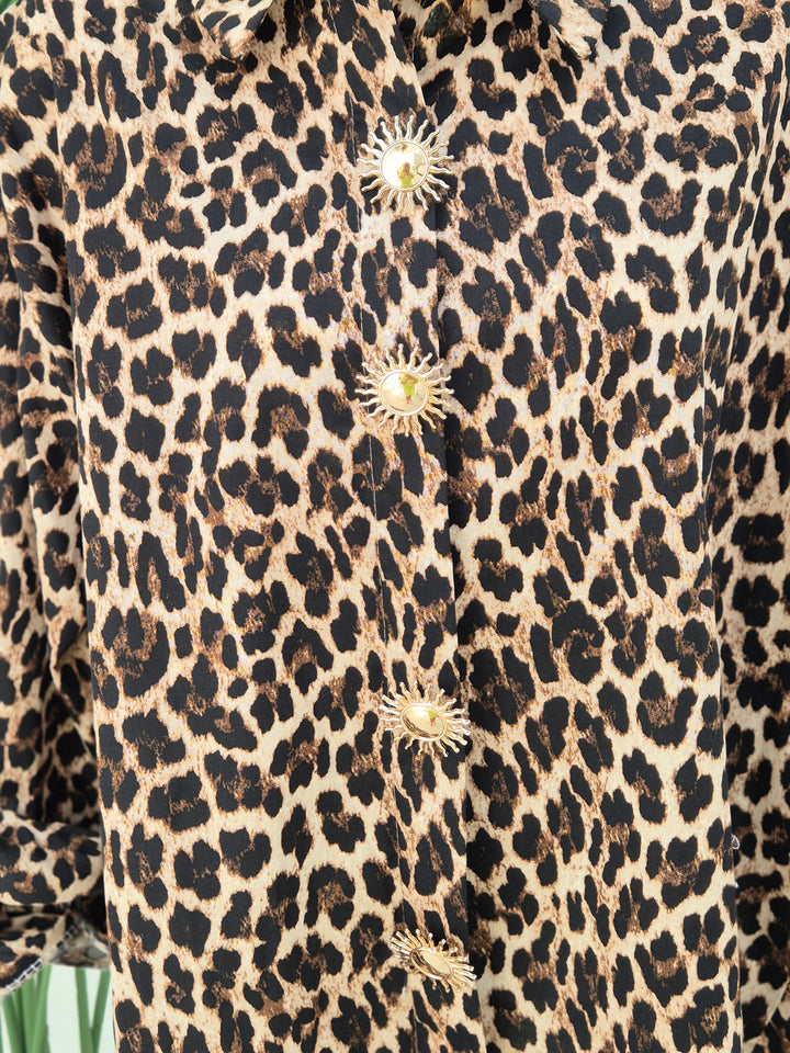 Leopard & Sunburst Buttons Blouse (Oversized)