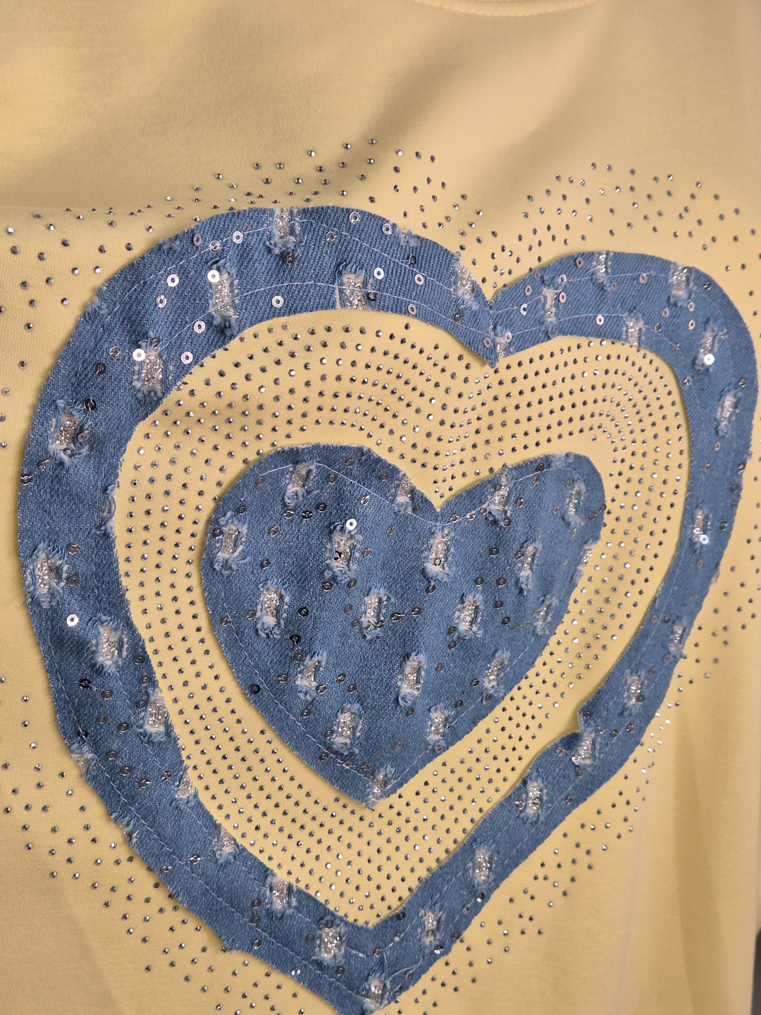 Hannah Hearts Slouchy Top - Yellow/Blue (Oversized fitting from Size 14 up to Size 18/20)