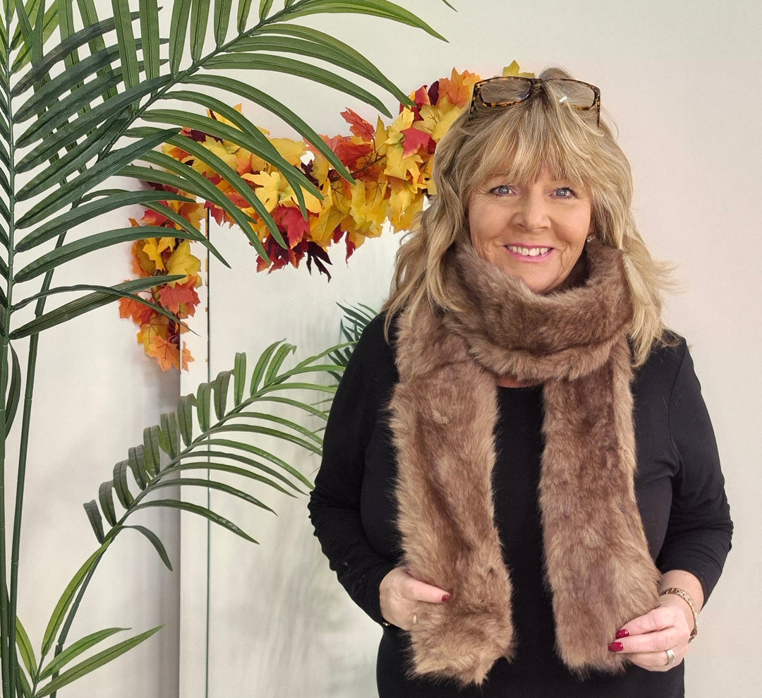 Oslo Faux Fur Long Scarf - Milk Chocolate