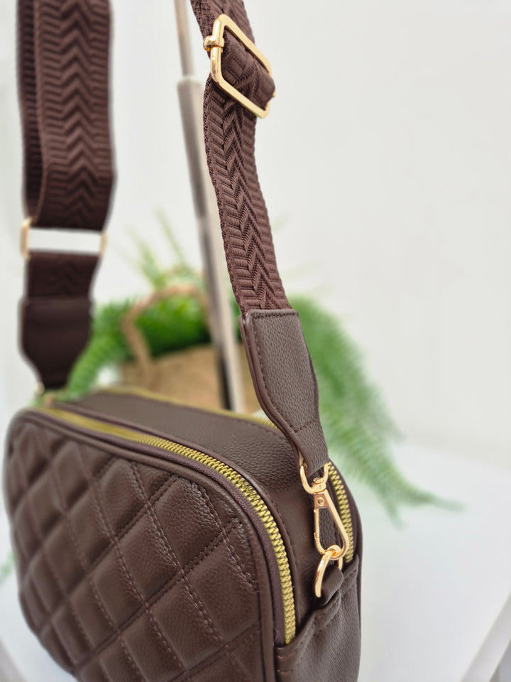 Diamond Quilted Bag - Chocolate (Gold Tone)