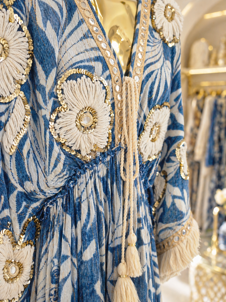 Boho Dress -  (One Size - fits Size 10 up to Size 16) - Blue