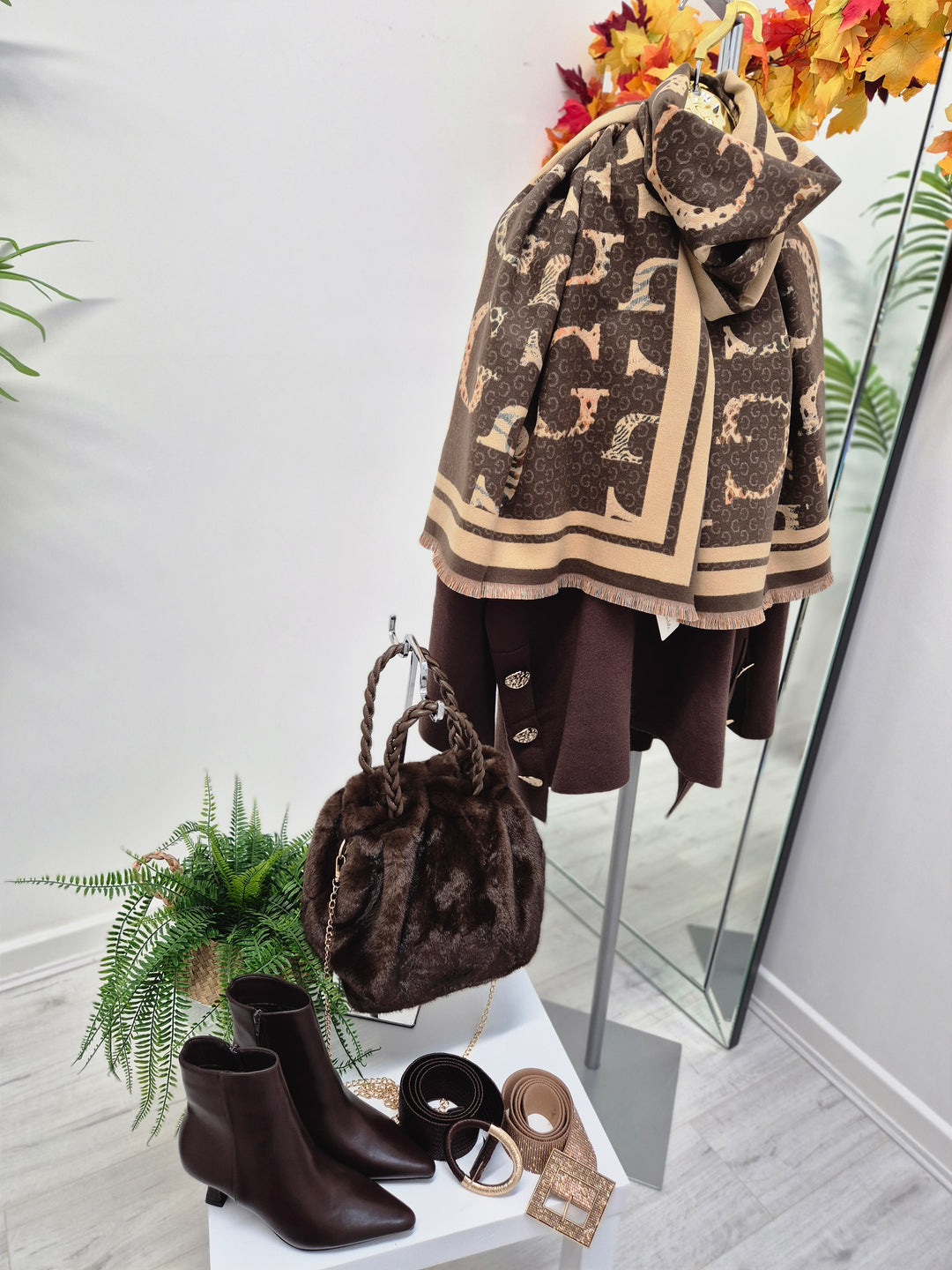 Gina Oversized Fringed Scarf - Chocolate