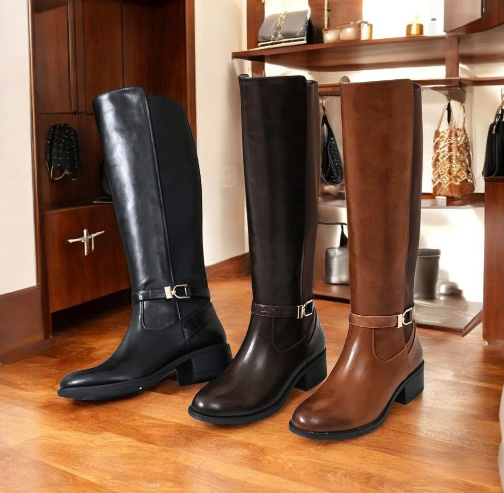 Boston Riding Boots with Elasticated Stretchy Back - Black