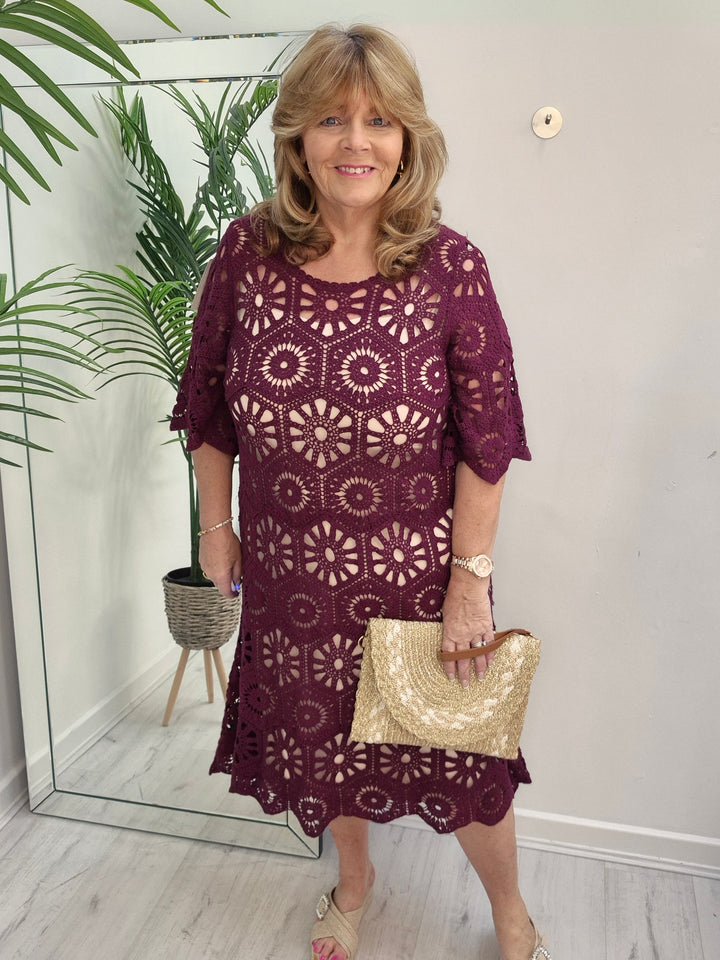 Amy Crochet Midi Dress - (choose your Colour) - (Loose Fit)