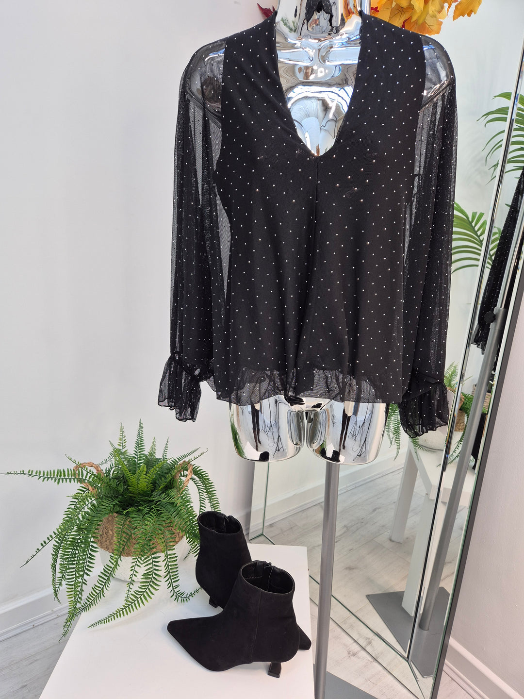 Christina Diamante V Neck & V Back Top - Black (One Size fitting from Size 8 up to Size 16)